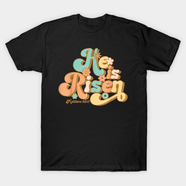 Easter Retro Groovy He Is Risen Jesus Women Easter T-Shirt by Jennifer Wirth